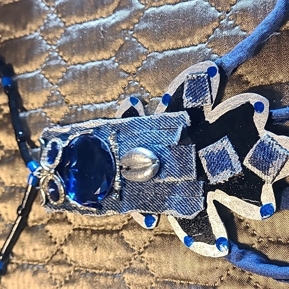 Wise ole owl denim fabric necklace - Picture 8 of 8